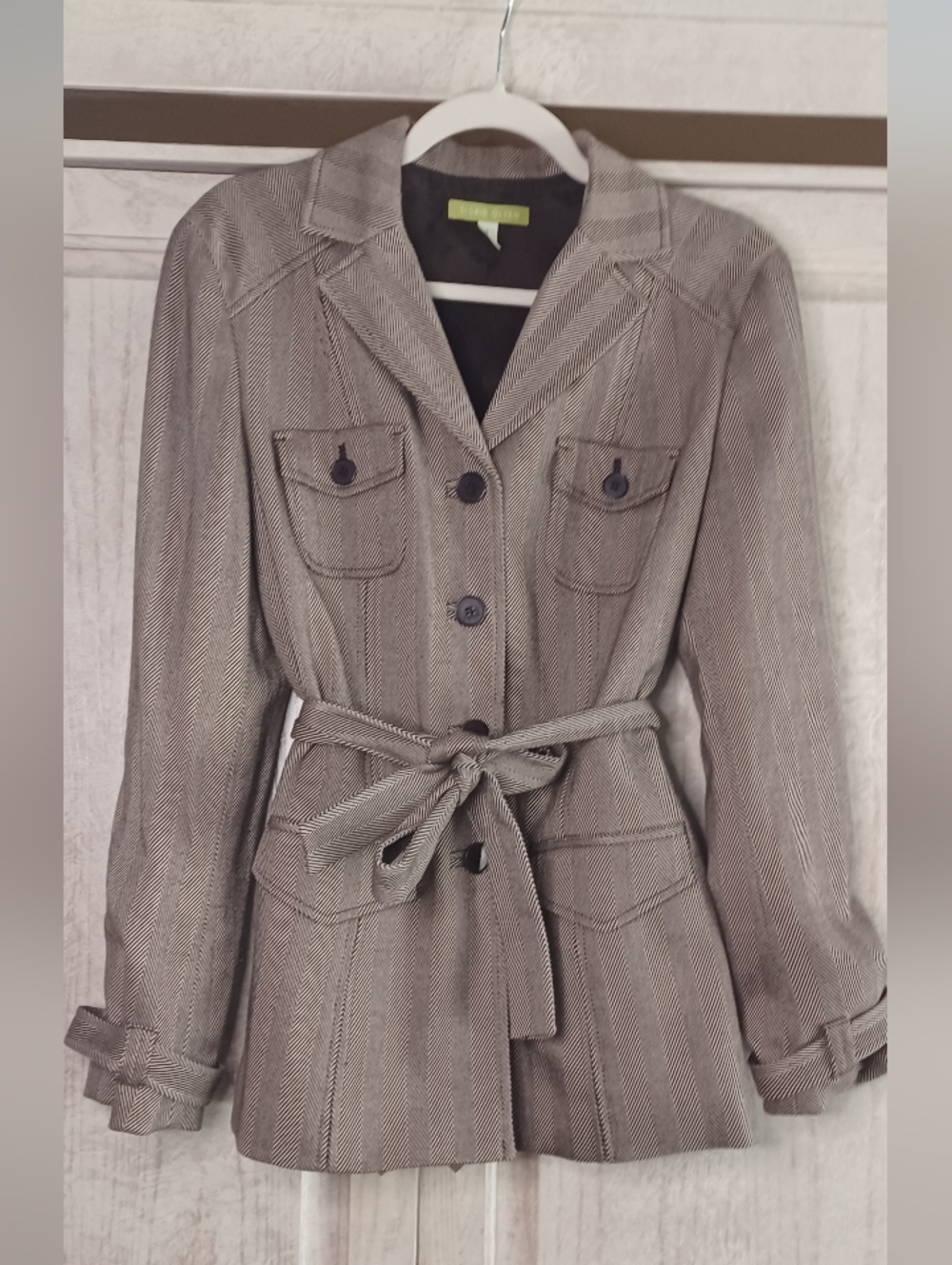 Sigrid Olsen Tan Herringbone Blazer Jacket.